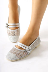 Hedy Silver Mesh Double Thin Strap Ballerina