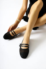 Hedy Black Fishnet Double Thin Strap Ballerinas