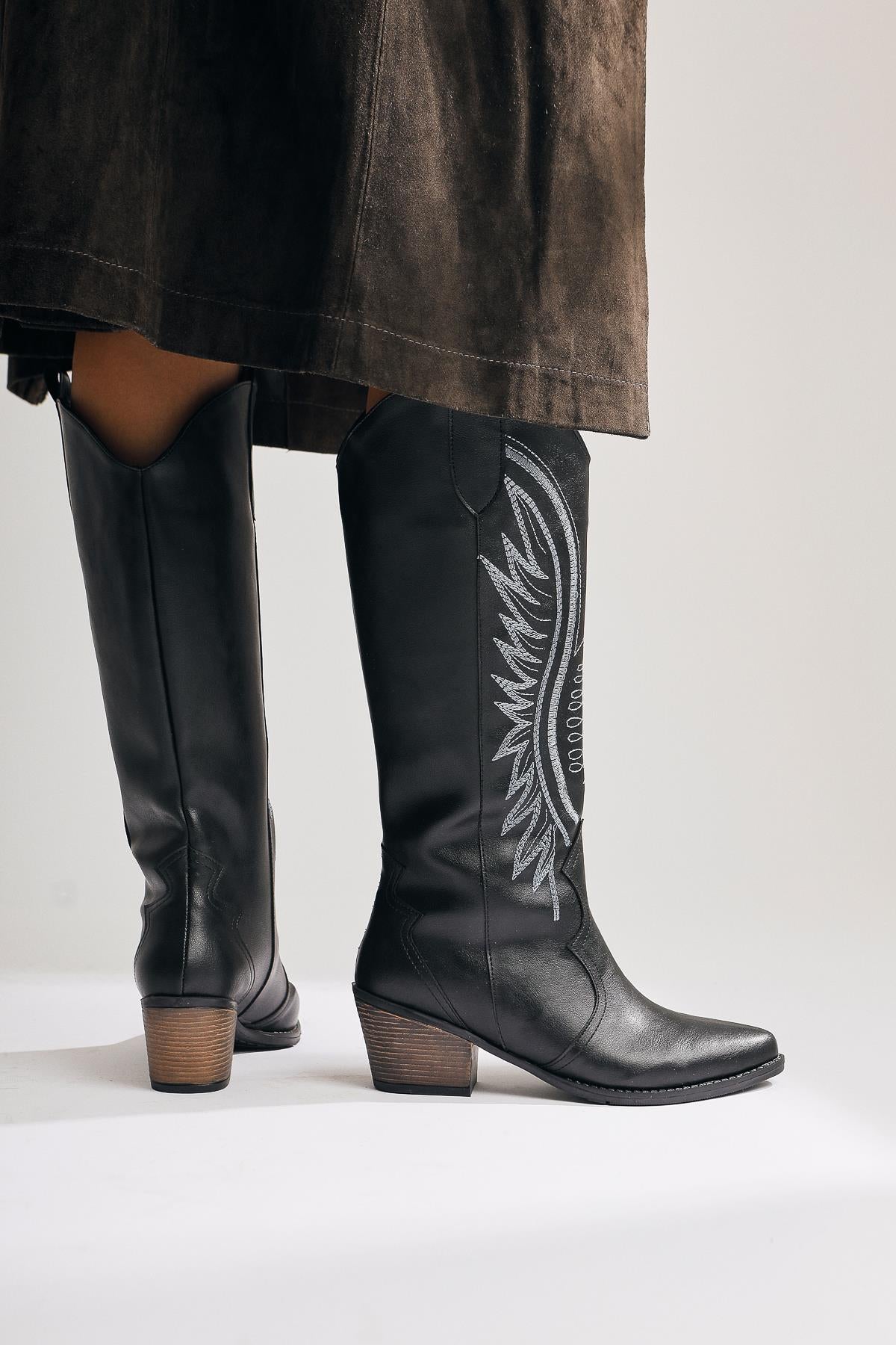 Hero Black Embroidered Cowboy Boots