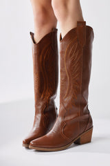 Hero Tan Embroidered Cowboy Boots