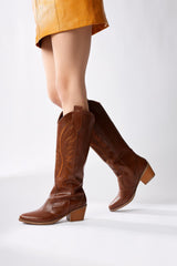 Hero Tan Embroidered Cowboy Boots