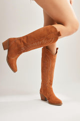 Hero Tan Suede Embroidered Cowboy Boots