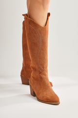 Hero Tan Suede Embroidered Cowboy Boots