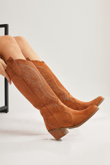 Hero Tan Suede Embroidered Cowboy Boots