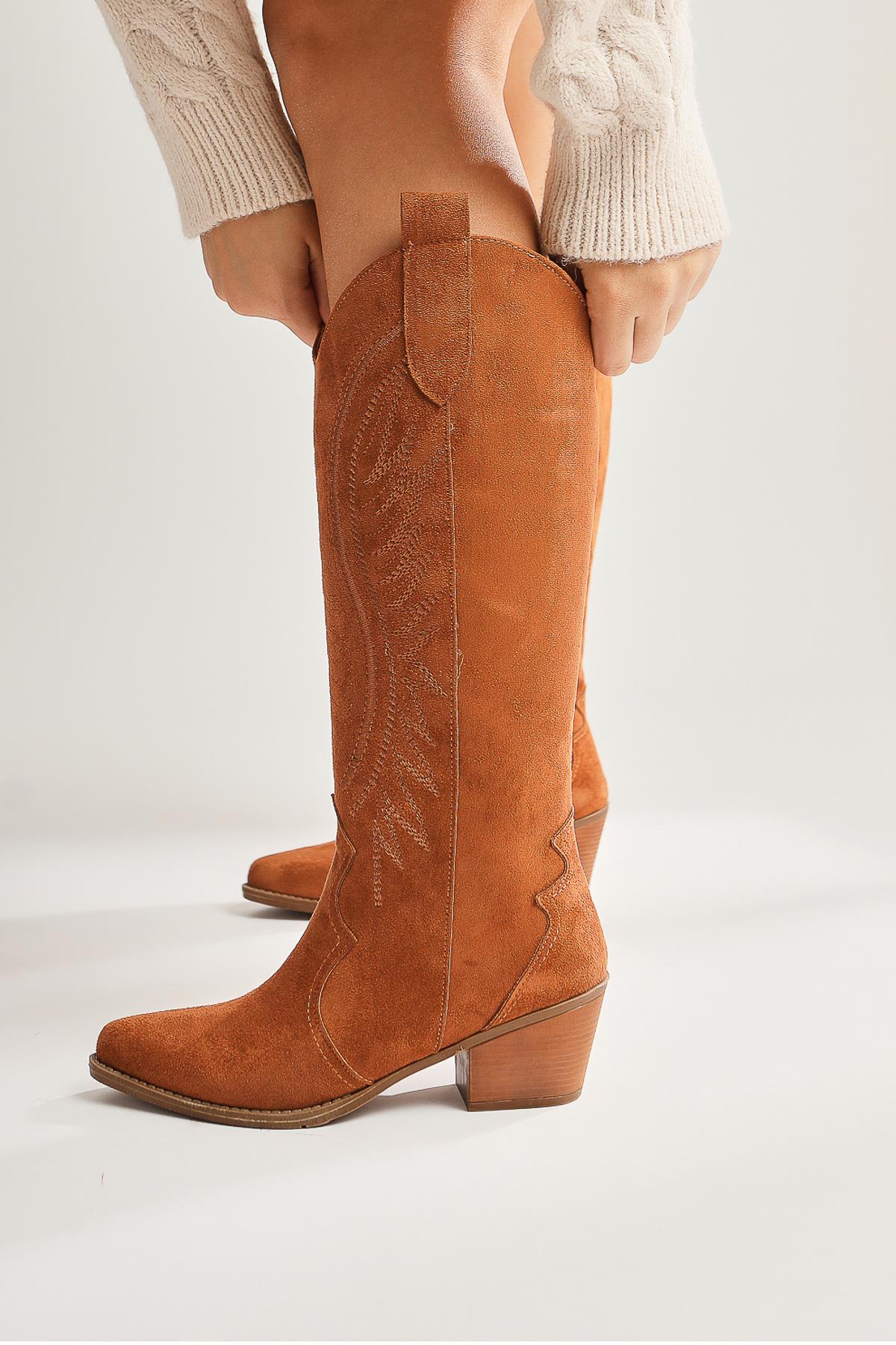 Hero Tan Suede Embroidered Cowboy Boots