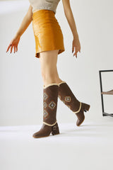 Hilka Brown Ethnic Patterned Boots with Removable Ankle Cuffs