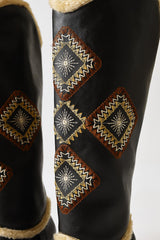 Hilka Black Ethnic Patterned Boots with Removable Ankle Cuffs