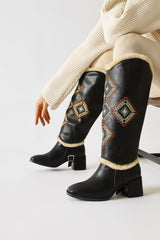 Hilka Black Ethnic Patterned Boots with Removable Ankle Cuffs