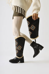 Hilka Black Ethnic Patterned Boots with Removable Ankle Cuffs