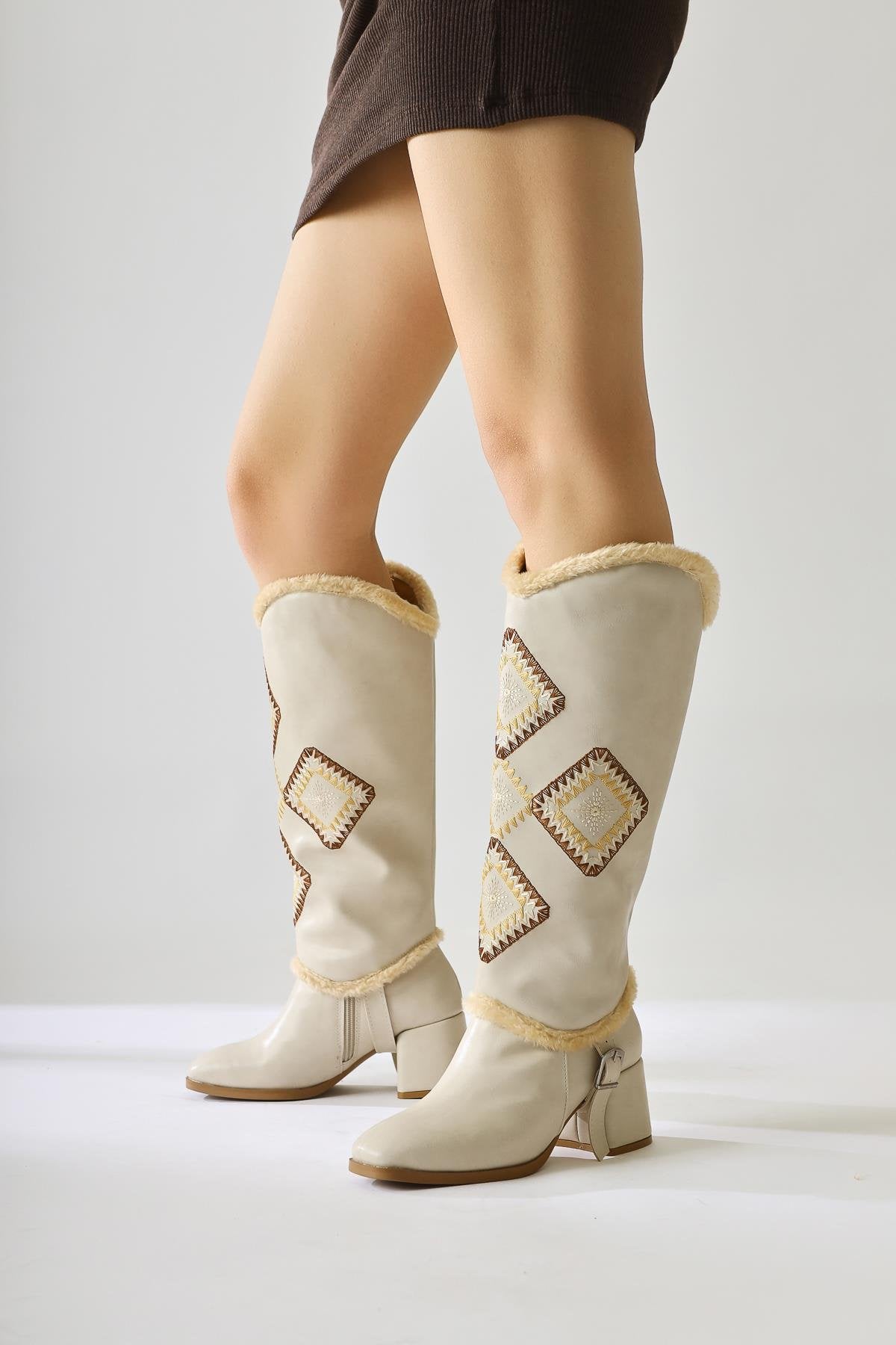 Hilka Ten Ethnic Patterned Boots with Removable Ankle Cuffs