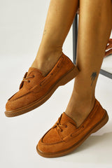 Janin Tan Suede Lace-Up Casual Shoes