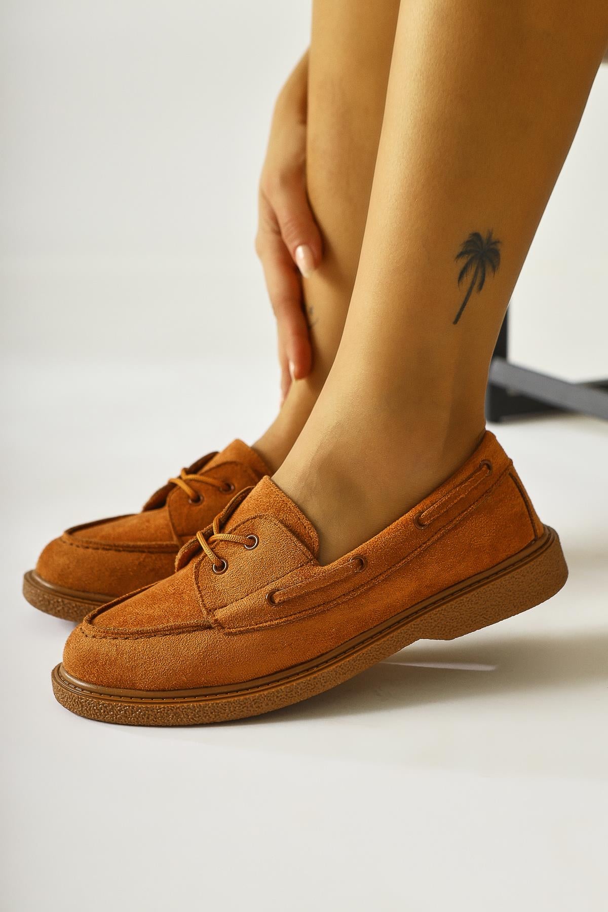 Janin Tan Suede Lace-Up Casual Shoes