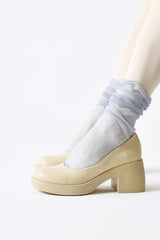 Jeannie Beige Patent Leather Oval Toe Heeled Casual Shoes