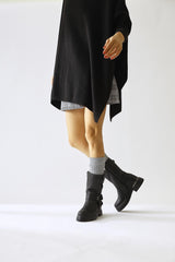 Joann Black Textured Leather Buckle Detail Biker Boots