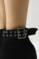 Jonny Black Suede Belt Detailed Oval Toe Zippered Boots