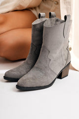 Joo Grey Suede Pointed Toe Embroidered Western Boots