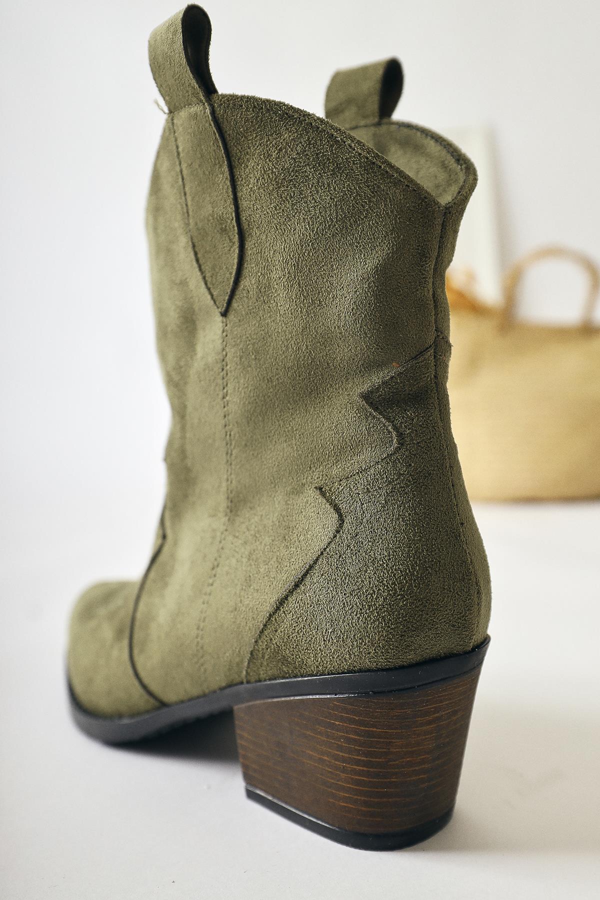 Joo Khaki Suede Pointed Toe Embroidered Western Boots