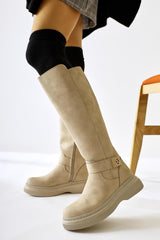 Juliah Cream Buckle Detail Zipper Boots