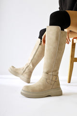 Juliah Cream Buckle Detail Zipper Boots