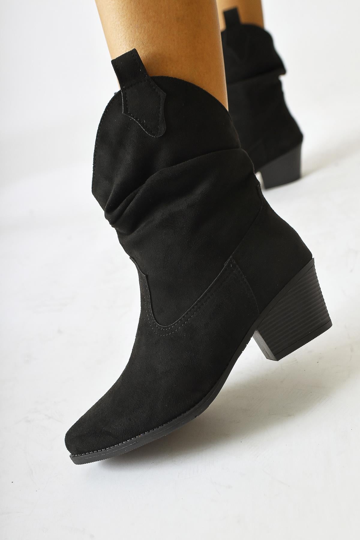 Juman Black Suede Gusseted Western Boots