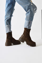 Juna Brown Suede Leather Detailed Sock Boots