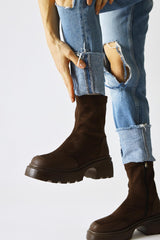 Juna Brown Suede Leather Detailed Sock Boots