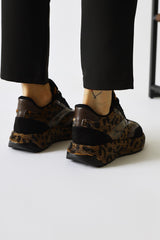 Kada Black Leopard Patterned Stone Detail Sneakers