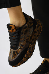 Kada Black Leopard Patterned Stone Detail Sneakers