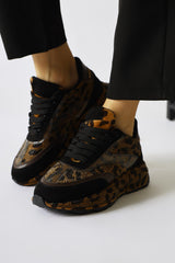 Kada Black Leopard Patterned Stone Detail Sneakers