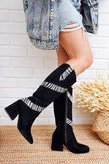 Kai Black Suede Zebra Detailed Blunt Toe Boots