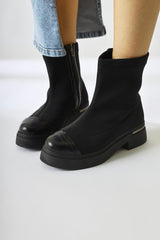 Kaiza Black Patent Leather Detailed Diving Fabric Boots