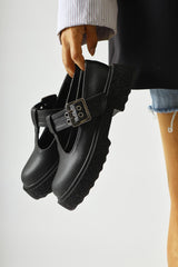 Kalla Black Thick Soled Buckled Casual Shoes