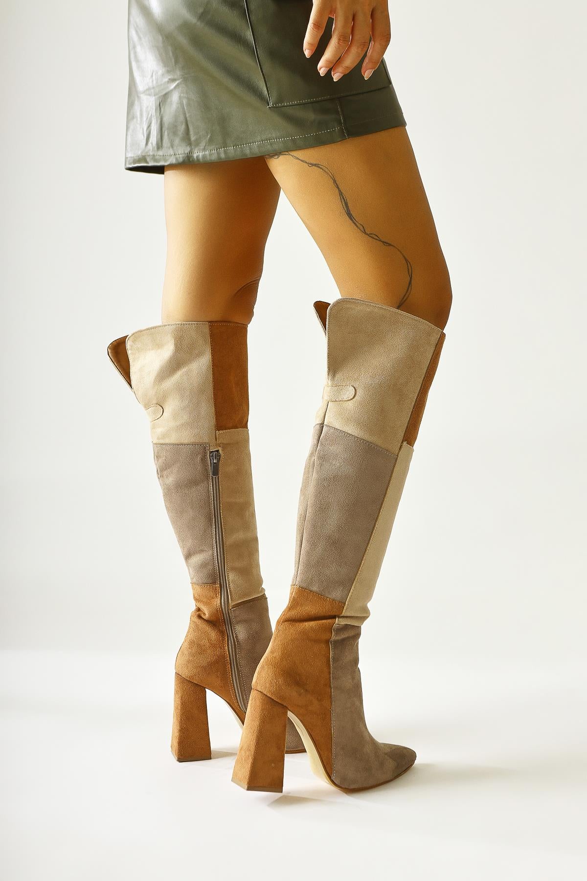 Kamiyah Tan Beige Mink Over The Knee Boots