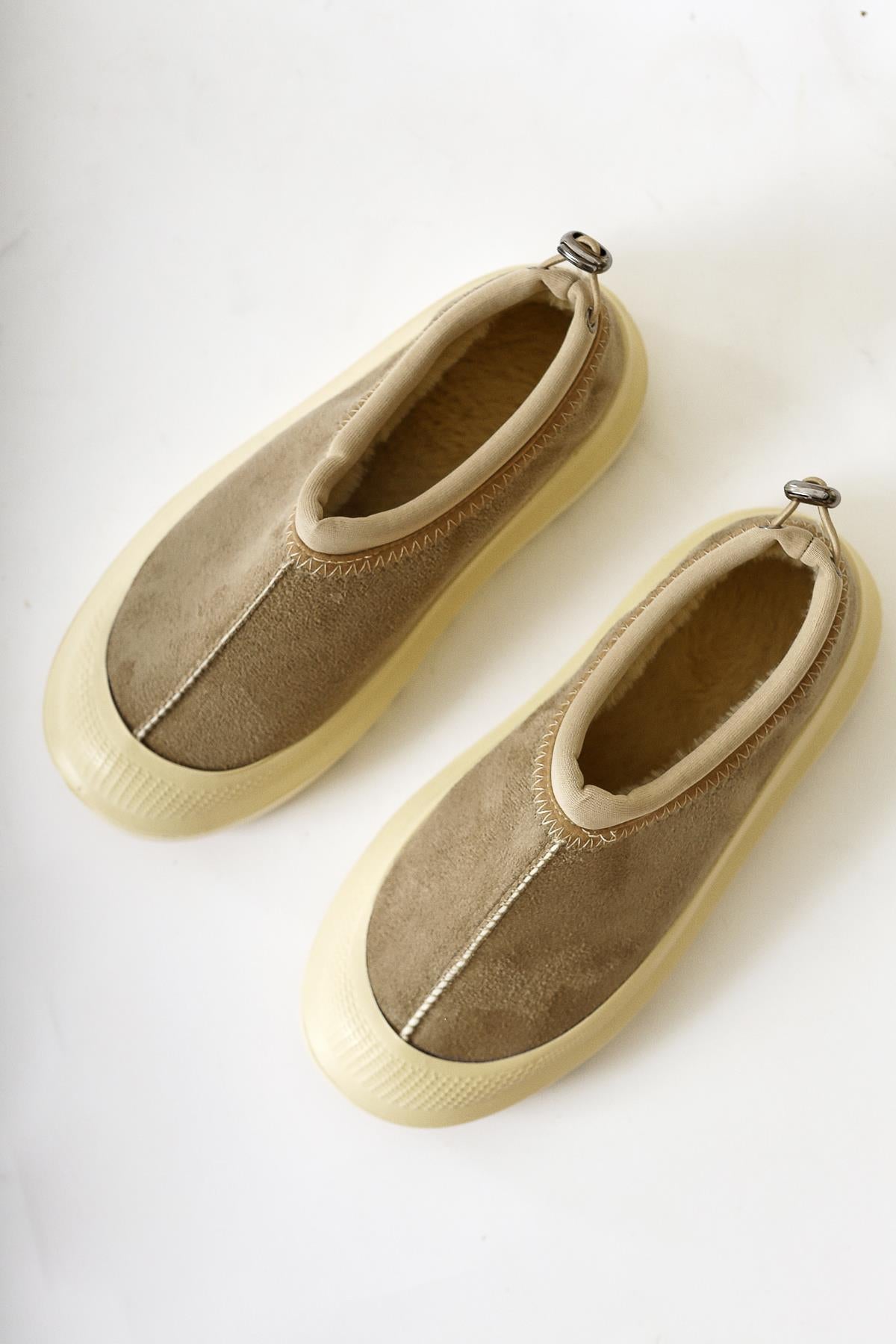 Katelyn Beige Suede Coated Toe Shoes with Fur Lining