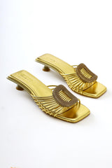 Katerin Gold Patent Leather Stone Buckle Detailed Stylish Slippers