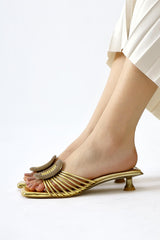 Katerin Gold Patent Leather Stone Buckle Detailed Stylish Slippers