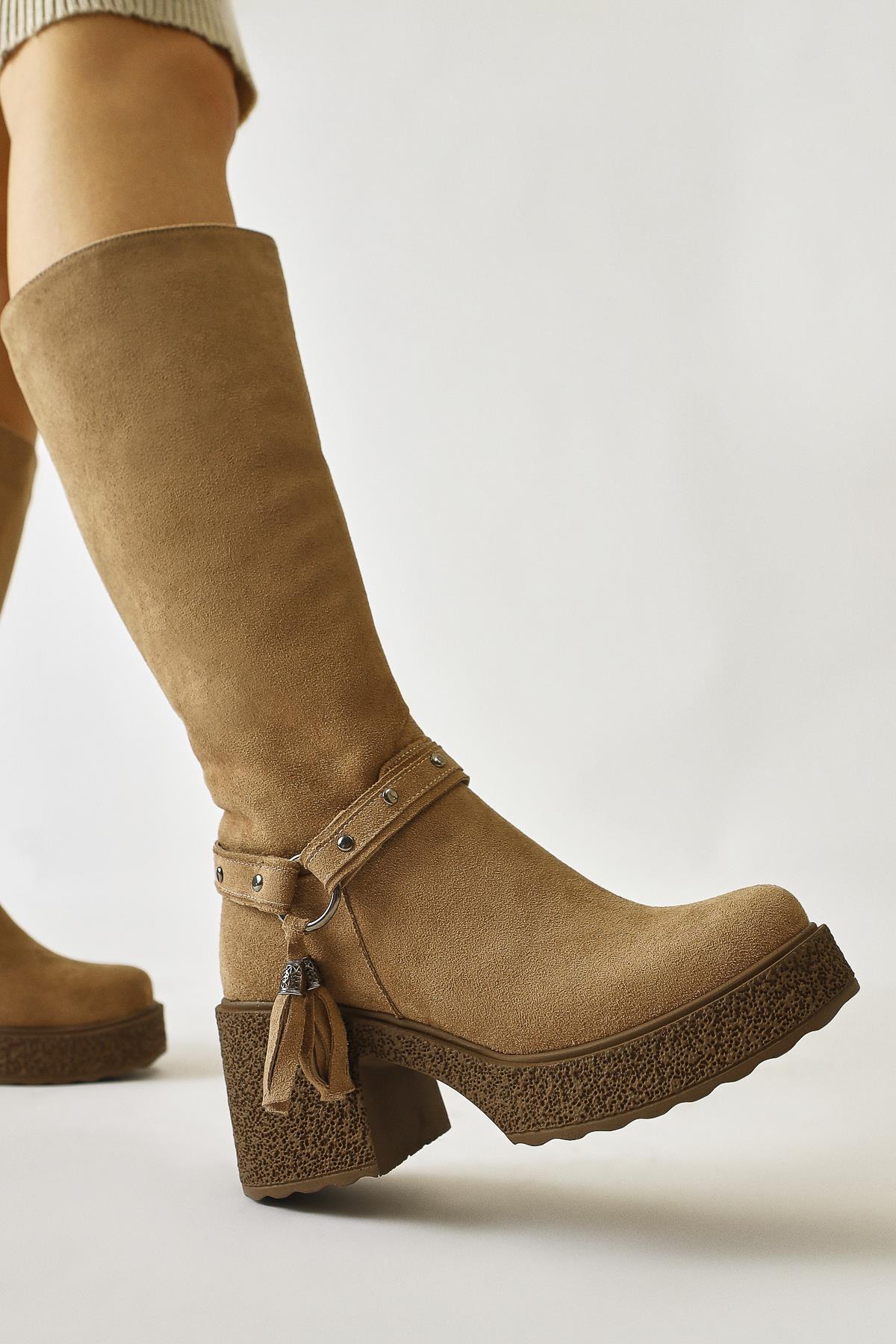 Kenzie Mink Suede Ankle Detail Boots