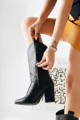 Keri Black Asymmetric Cut Heeled Short Boots