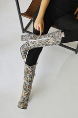 Keri Snake Patterned Asymmetric Cut Heeled Short Boots