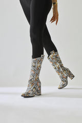 Keri Snake Patterned Asymmetric Cut Heeled Short Boots