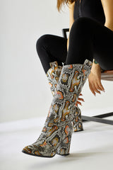 Keri Snake Patterned Asymmetric Cut Heeled Short Boots