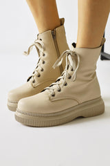 Cut Beige Laced Boots