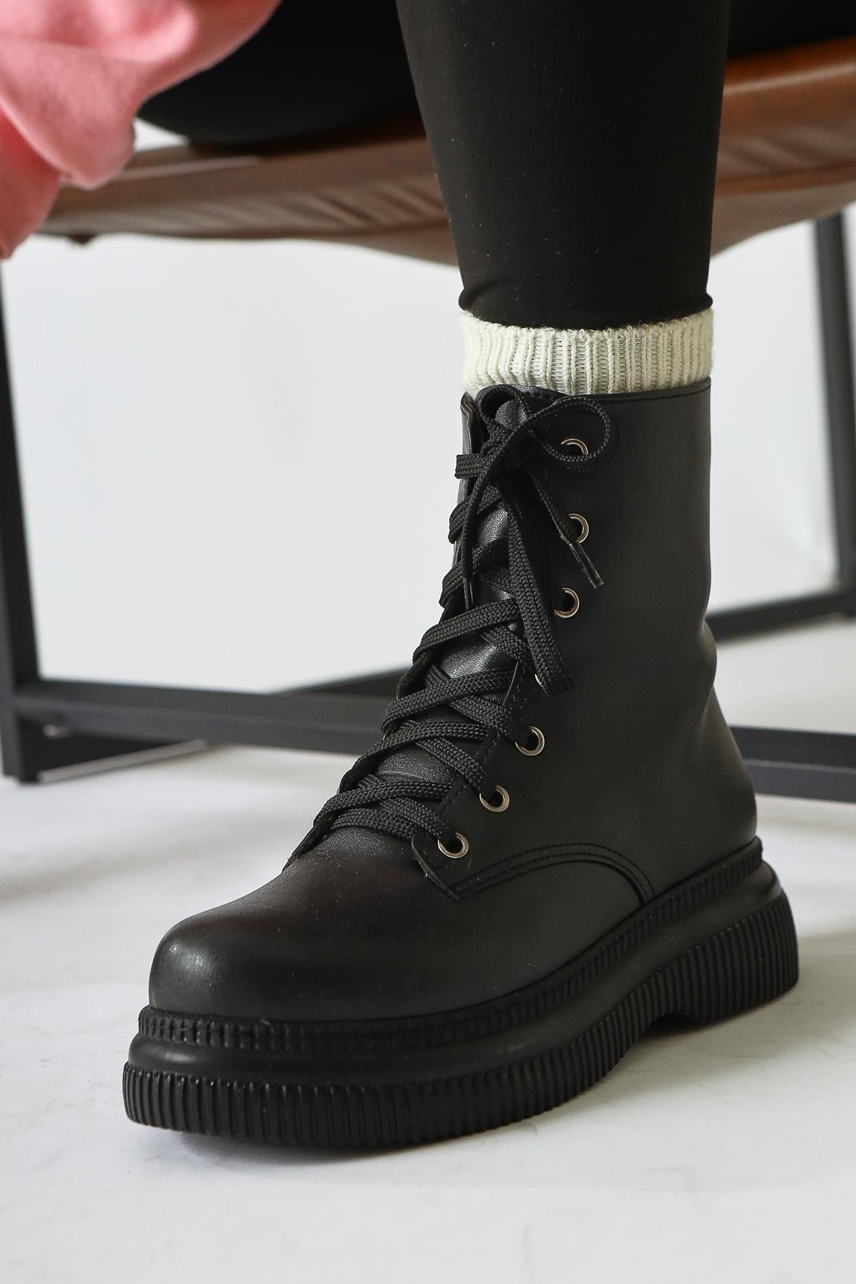 Cut Black Laced Boots