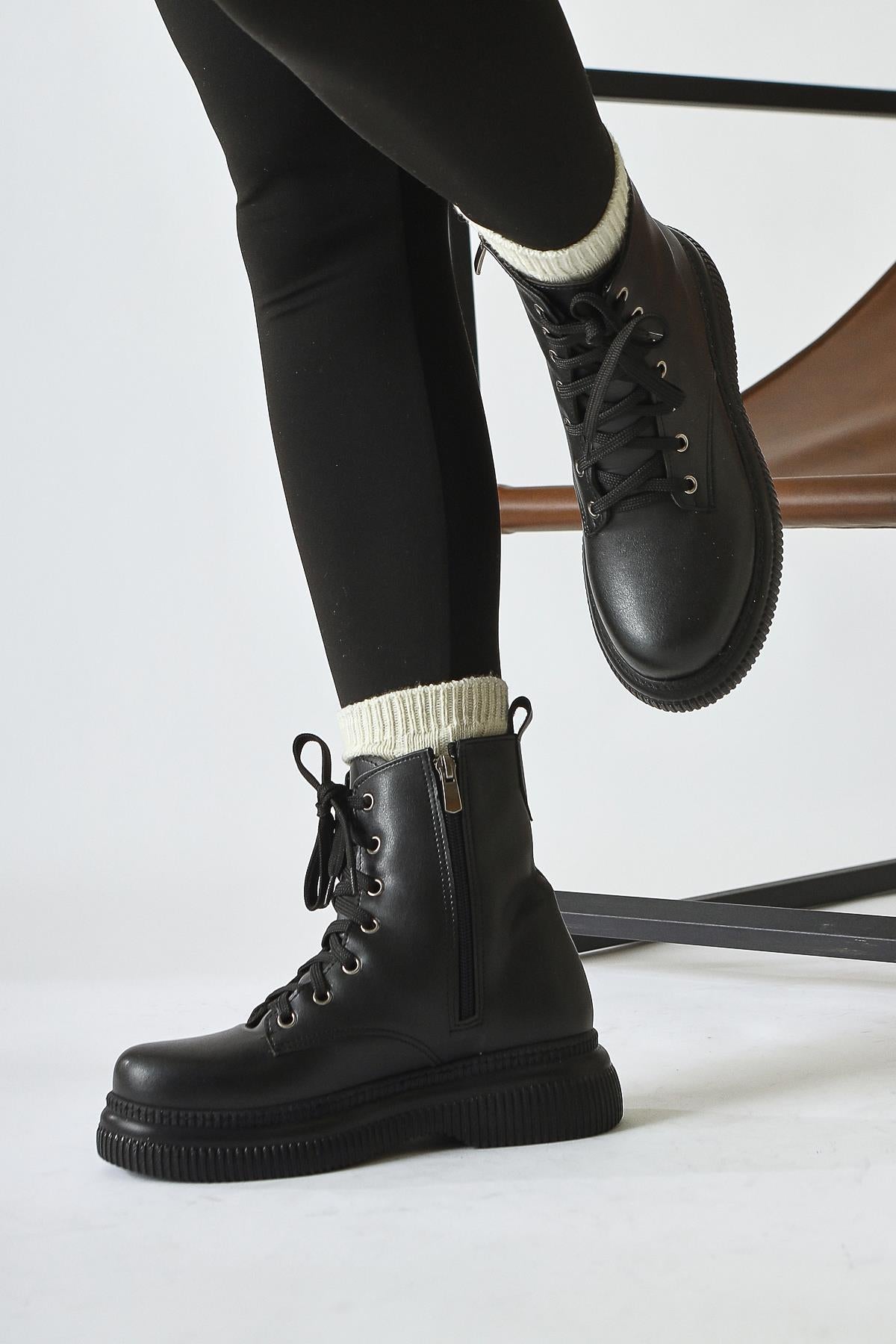 Cut Black Laced Boots