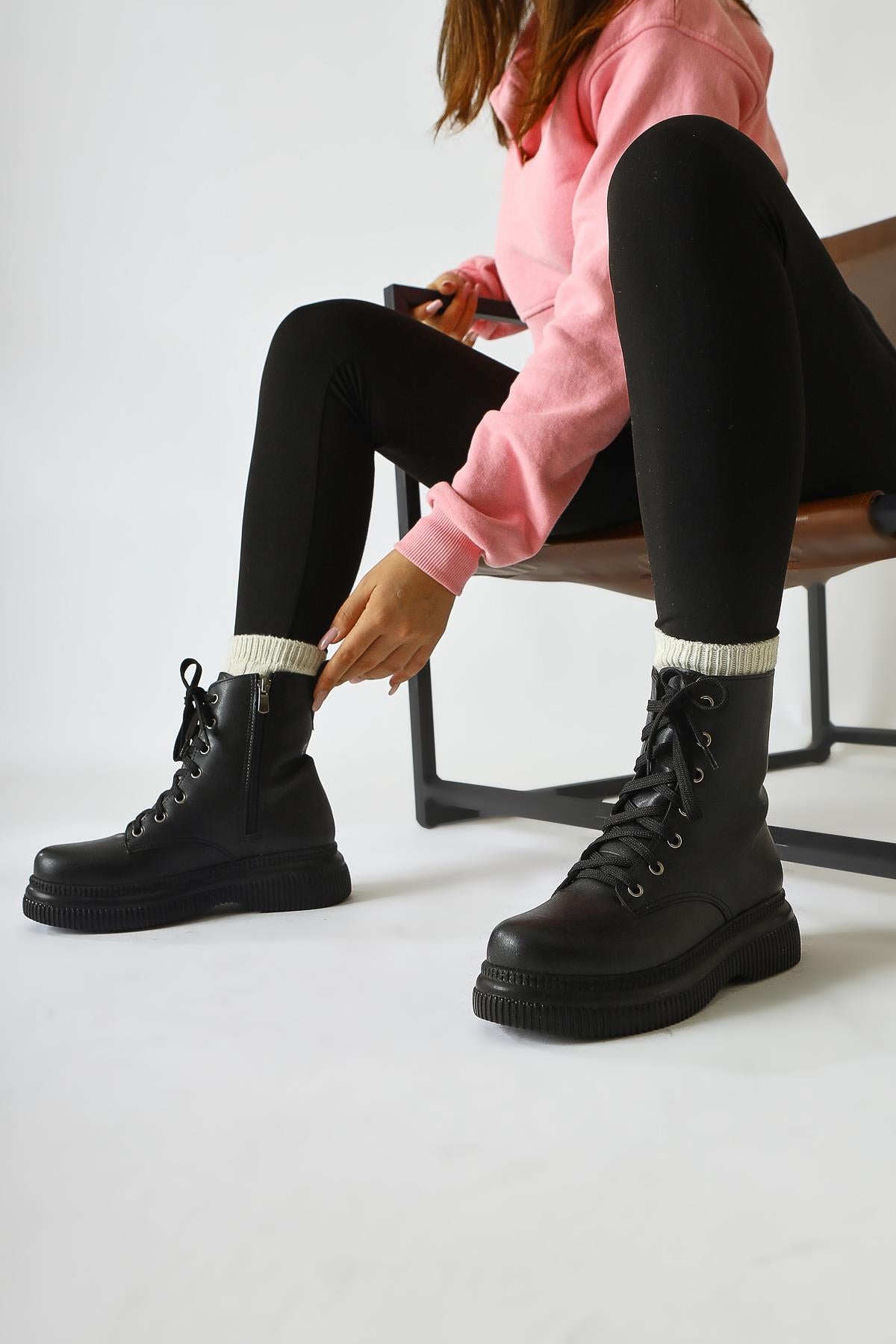 Cut Black Laced Boots