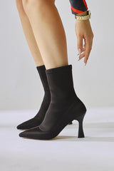 Kimber Black Wet Fabric Thin Heel Pointed Toe Sock Boots