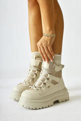 Kindra Beige Suede Detailed High Sole Sports Boots