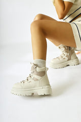 Kindra Beige Suede Detailed High Sole Sports Boots