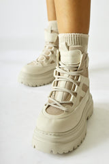 Kindra Beige Suede Detailed High Sole Sports Boots