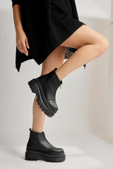 Knarik Black Zippered Thick Soled Boots